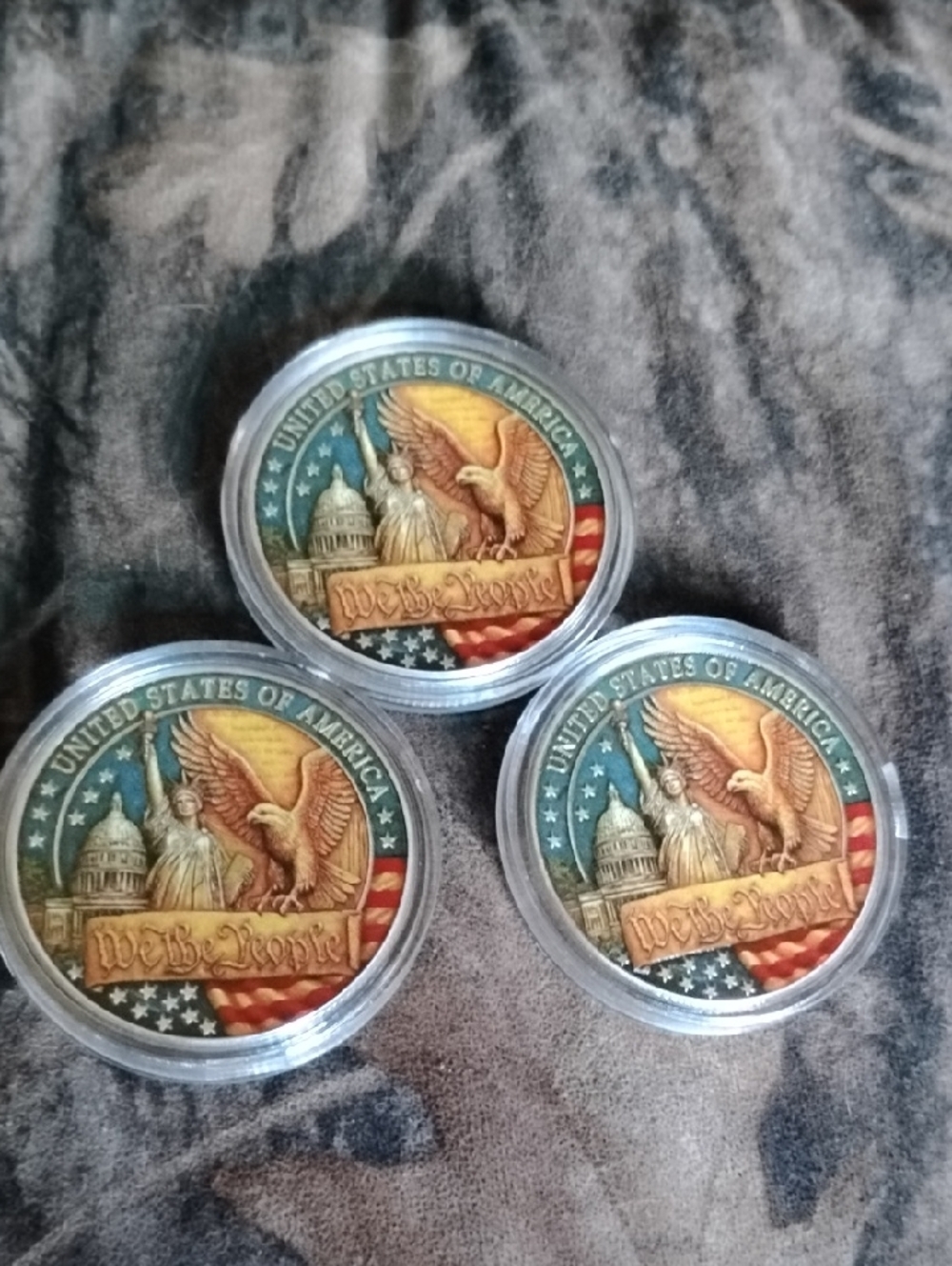 Patriotic Eagle & Statue 250th USA Anniversary Coin Trio - Tricolor  3D Finish